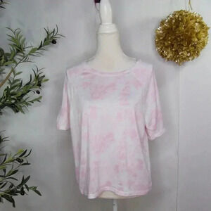 KIKIT Women's Pink Tie Dyed Short Sleeve Lounge Comfy Top Size L
